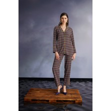 Monamise Kadın Etnik Desenli Gömlek Yakalı Önü Boydan Düğmeli Pijama Takımı