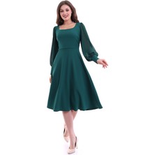 Rokka Moda Yuvarlak Yaka Midi Elbise