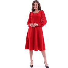 Rokka Moda Yuvarlak Yaka Midi Elbise