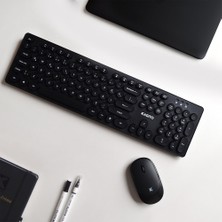 Retro Kablosuz Klavye & Mouse Set (Black)