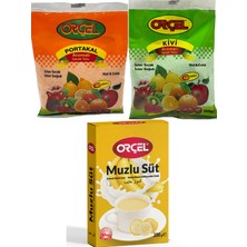 Orçel Muzlusüt 200GR. + Orçel Kivi 300GR. + Orçel Portakal 300GR. Aromalı Içecek Tozu Oralet Çay