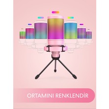 Fifine Ampligame A6V Yayıncı - Oyuncu - Podcast - Youtuber Rgb USB Mikrofon Pembe