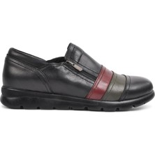 Ayakmod 021 Siyah-Bordo-Yeşil Kadın  Deri Günlük Ayakkabı