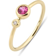 Kairos Jewelry 14 Ayar Altın Yuvarlak Pembe Turmalin & Pırlanta Yüzük KRS020-T14GRD