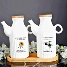 Kitchen Pembelia Bambu Standlı 2'LI1000ML Etiketli Yağdanlık Yağlık Set