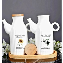 Kitchen Pembelia Bambu Standlı 2'LI1000ML Etiketli Yağdanlık Yağlık Set