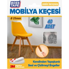 Boss Tape 3M Yapışkanlı 40 Adet 25MM Gri Mobilya Sandalye Masa Ayağı Keçesi