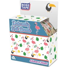 Boss Tape Dekoratif Ambalaj Paketleme Flamingo Desenli Baskılı Koli Bandı En:45mm Boy:25metre