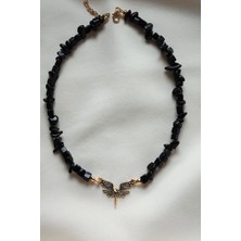 Bade Accessories Siyah Oniks Melek Doğaltaş Kolye