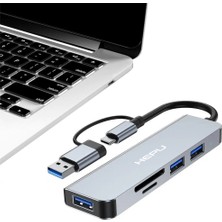 Hepu HP-B06 5in1 USB Type-C Girişli Hub Çoklayıcı Kart Okuyucu