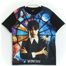 DobaKids 3D Baskılı Kız Çocuk Wednesday Addams T-Shirt Siyah