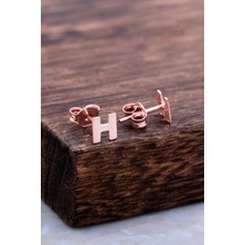 Sümer Telkari H Harfi Rose Gümüş Küpe 5966