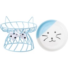 Prettyia Seramik Pet Bowl Pet Bowl Metal Yüksek Stand Kedi Köpek Mavisi (Yurt Dışından)