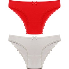 Liona 2 Li Paket Düz Renk Kenarları Dantelli M Beden Kadın Bikini Külot