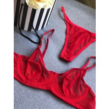 Masal Lingerie Kadın Kapsız Balenli Kırmızı Tül Takım Sütyen