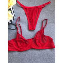 Masal Lingerie Kadın Kapsız Balenli Kırmızı Tül Takım Sütyen