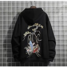 Amor Man Büyük Beden Kapüşonlu Koi Balığı Sırt Baskılı 3 Iplik %100 Pamuk Özel Tasarım Erkek Sweatshirt