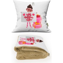 Caisya Home Kalpli Baskılı Battaniyeli Opsiyonel Dekoratif Kırlent Sevgiliye