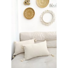Realhomes 2’li Set Dikdörtgen Handmade Elişi Natural Buldan Bezi Otantik Organik Pamuklu Püsküllü Kırlent Kılıfı