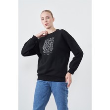 Kinetix A10000252308010 Siyah Kadın 2W W-SDK203 Rachel Slogan Sweatshirt Sweatshirt