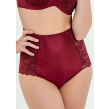Magic Form 589 Kadın Bordo Leylak Kumaşlı Yüksel Bel Dantelli Külot