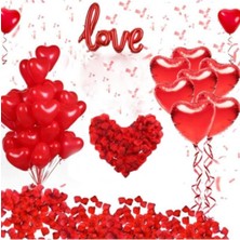 Best Parti Sevgililer Günü Süsleme Paketi Kırmızı Love Kalp Balon Seti