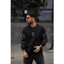 EM Brothers Sweatshirt Oversize Baskılı Siyah