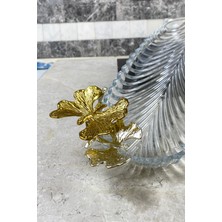 May Home Kayık Cam Tabak Meyve Kurabiye Servis Sunum Tabağı Gold Çiçek Detaylı