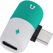 USB Typ-C 2 In 1 Dinlatıcı Ses Güç Şarj Cihazı Adaptör Kapsül Konnektörü Yeşil