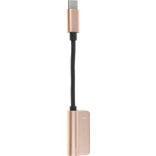 2 Aradan 1 Tip-C Ila 3,5mm Aux Sesli Kulaklık USB C Şarj Cihazı Kablosu Gül Altın