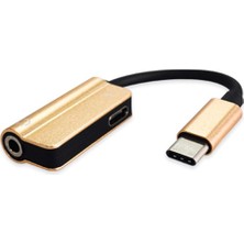 2 Aradan 1 Tip-C Ila 3,5mm Aux Sesli Kulaklık USB C Şarj Cihazı Kablosu Gül Altın
