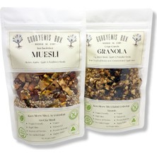 Guruyemiş Box Bol Kuru Meyveli ve Çekirdekli Vegan Şekersiz Granola ve Müsli 2 x 240 gr Kahvaltılık Gevrek Seti Sağlıklı Kahvaltı Beslenme Yüksek Lif Protein Kaynağı Vegan Şekersiz