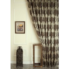 Massarelli Fon Perde Klasik Damask Desen Antrasit-Gold Pilesiz 200 x 260 cm