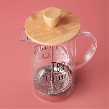 Hometarz French Press Cam Çay Kahve Bitki Demliği 600 ml. Bambu