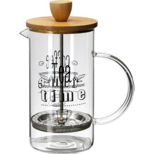 Hometarz French Press Cam Çay Kahve Bitki Demliği 600 ml. Bambu