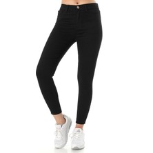 Zincir Moda Zincirmoda Kadın Pantolon Siyah Yüksek  Bel Skinny Fit Jean Denim Kot Pantolon Siyah