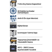 Goldmaster Superfry 7 Litre Inox Geniş Hazneli Xxl Dokunmatik 8 Ön Ayarlı Airfryer Sıcak Hava Fritözü