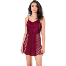 Primoda Bordo Kısa Saten Gecelik 8134