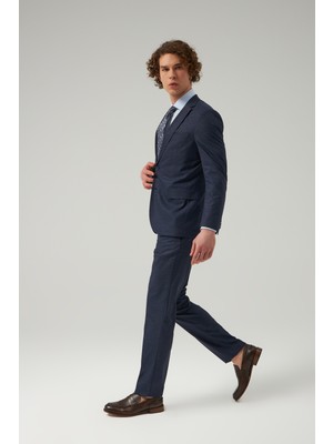 D'S Damat Slim Fit Lacivert Armürlü Takım Elbise 8HF05KV26577M