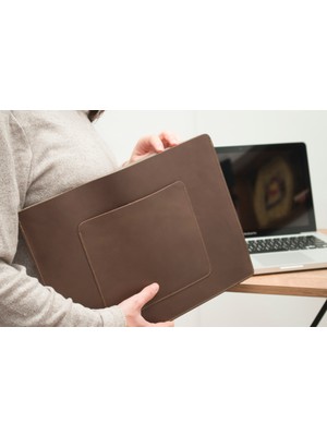 Gillario Hakiki Deri Kahve El Yapımı Dosyalık Laptop - Macbook Kılıf - Mouse Pad GK01