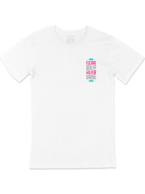 Cix Pembe Escape Reality Cep Logo Tasarımlı Beyaz Tişört