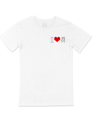 Cix I Love Music Cep Logo Tasarımlı Beyaz Tişört