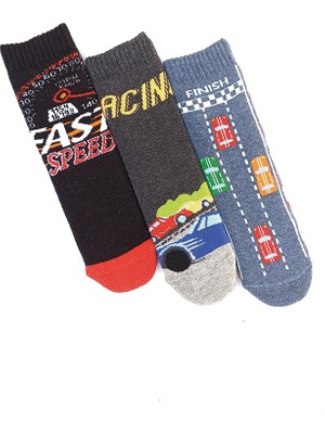 Mem Socks 3'lü Yarış Temalı Kaydırmaz Çocuk Havlu Çorap