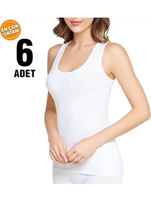 Tutku Kadın Beyaz Ribana Kalın Askılı Atlet 6'lı  Pamuk Hafif Tasarım ile Spor Kullanıma Uygun