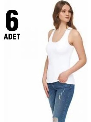 Tutku Beyaz Ribana Kadın Kalın Askılı Atlet 6'lı
