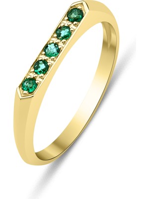 Kairos Jewelry 14 Ayar Altın Beş Taşlı Zümrüt Mühür Yüzük KRS078-14EGR