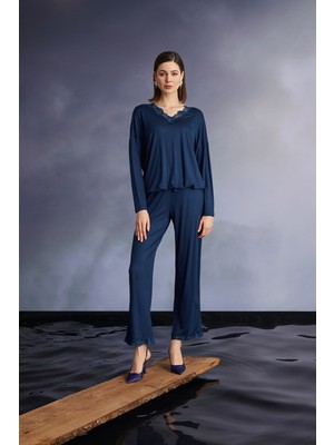 Monamise Gleymor Erkek Dantelli ve Bağcık Detaylı Pijama Takımı