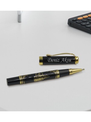 Bk Gift Kişiye Özel Isimli Yaldızlı Tuğra Kabartma Figürlü Metal Roller Kalem