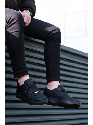 L.A Polo Erkek Spor Ayakkabı Siyah Suni Deri Düz Taban Bağcıklı Tasarım