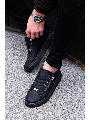 L.A Polo 095 Erkek Günlük Sneaker Ayakkabı Siyah Suni Deri Düz Taban Bağcıklı Tasarım